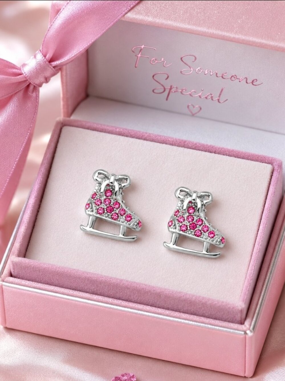 Ice Skate Earrings Pink Rhinestone Studs/Figure Skating Jewelry/Cute Skater Gift